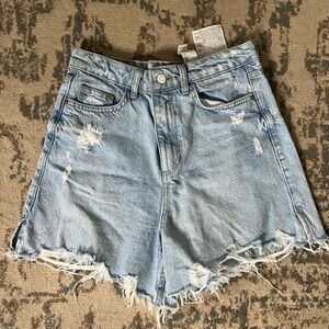 Zara High-Rise Distressed Denim Shorts